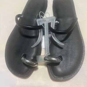 Women's Clara Toe Ring Sandals Universal Thread Black Metallic Silver 9, 9.5 New